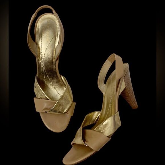 Kate Spade Gold nude Open Toe Slingback Heels - Picture 9 of 10